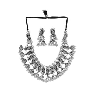 Mominos Fashion Parrot Design Silver Color Choker with Ghungru Necklace Set