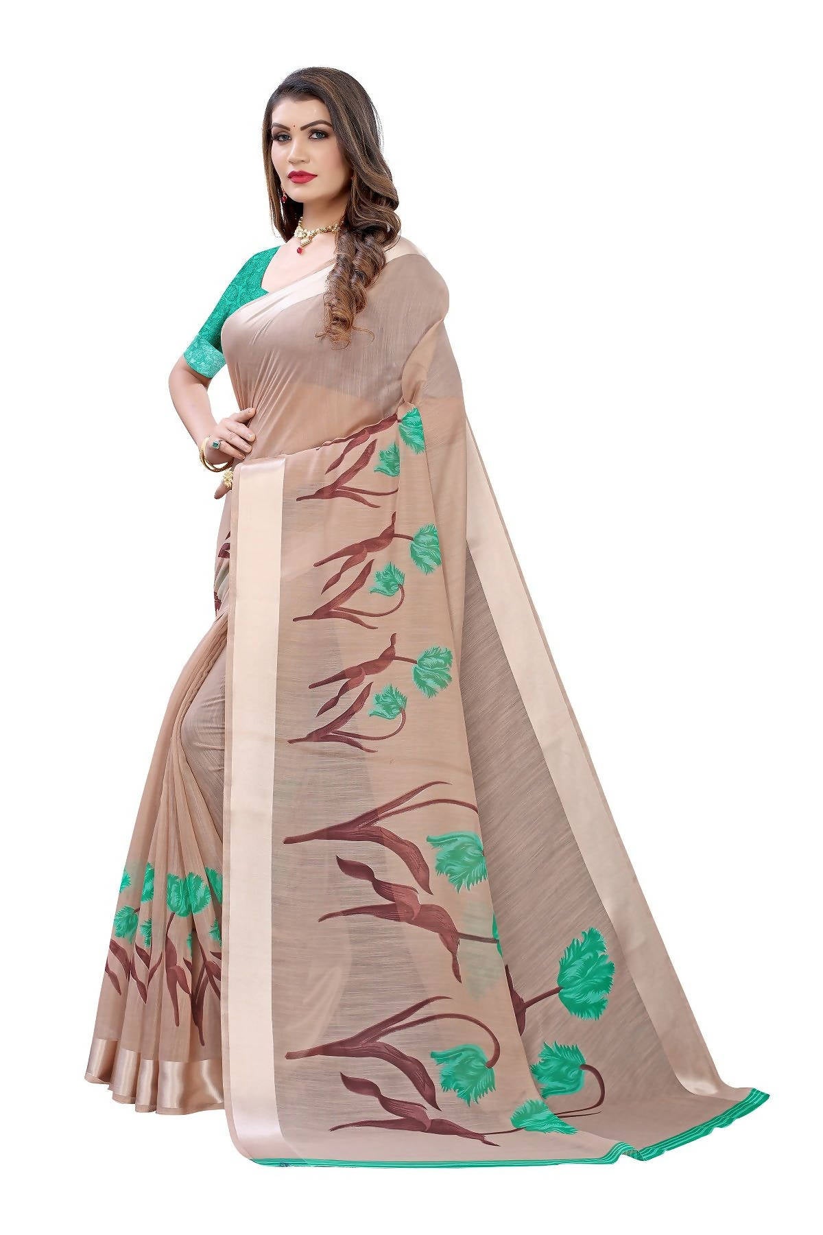 Vamika Brown Linen Satin Patta Saree (VANI CHIKU) - Distacart