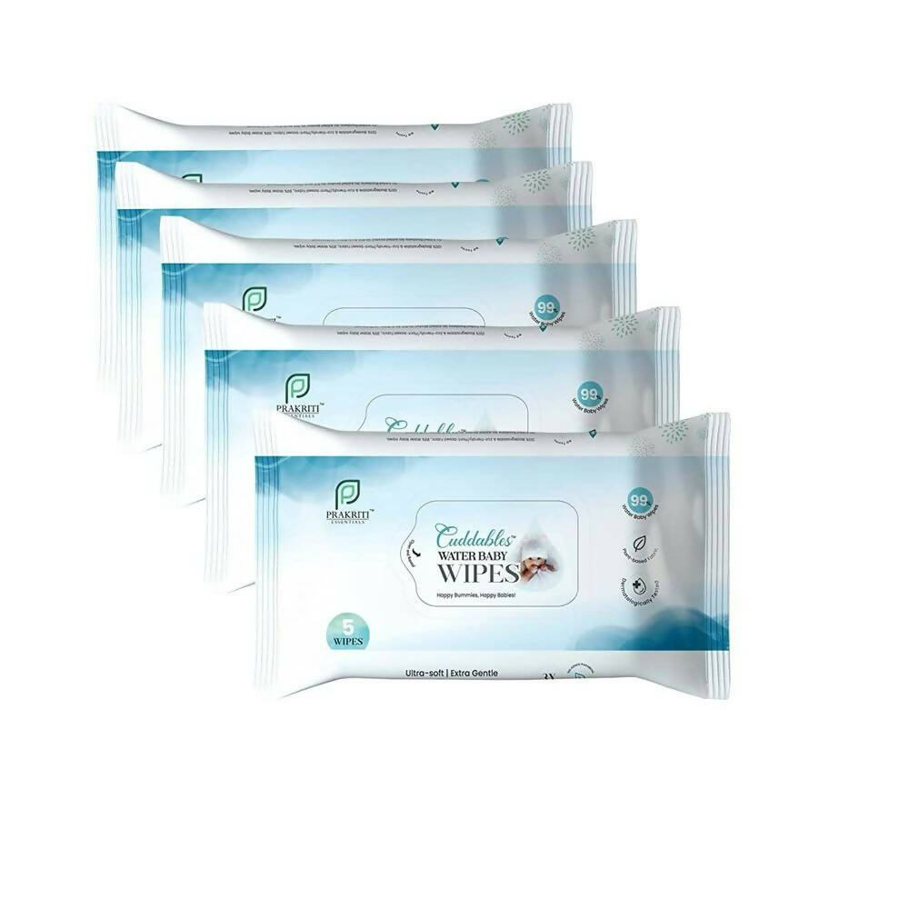 Cuddables 99% Water Baby Wipes - Natural Plant Made Cloth Wipes | 5 Pcs Wipes, Pack of 5 (25 Wipes) - Distacart