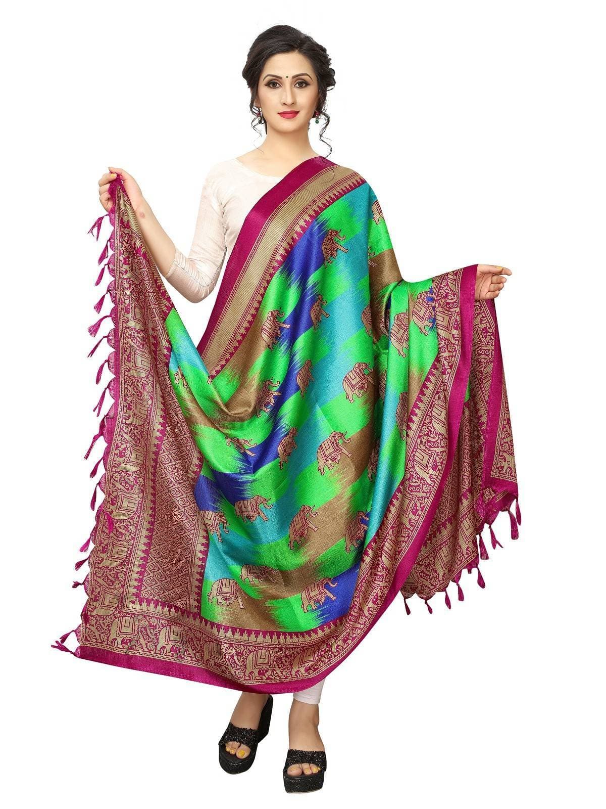 Vamika Wine Red Printed Khadi Bhagalpuri Dupatta