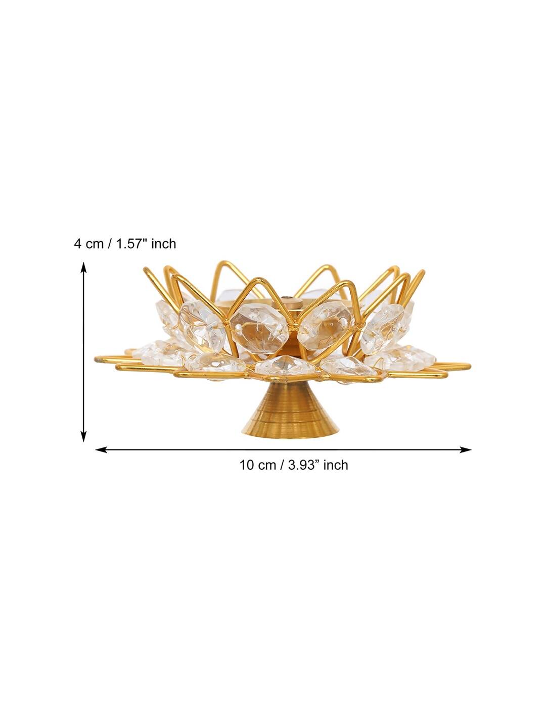 eCraftIndia Gold-Toned & White 2 Pieces Crystal Lotus Shape Brass Diyas - Distacart