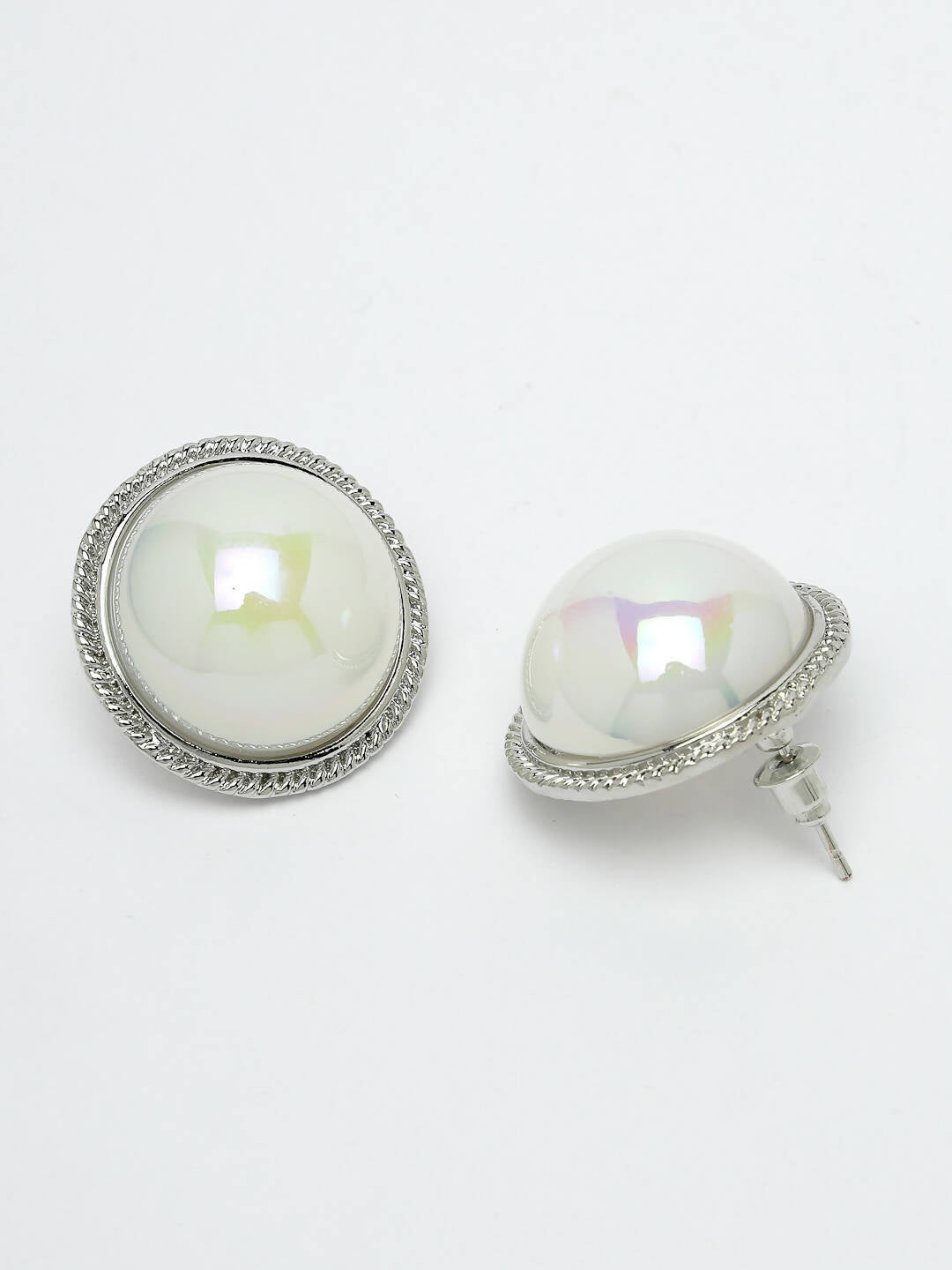 NVR Women's Silver Plated Circular Stud Earrings - Distacart