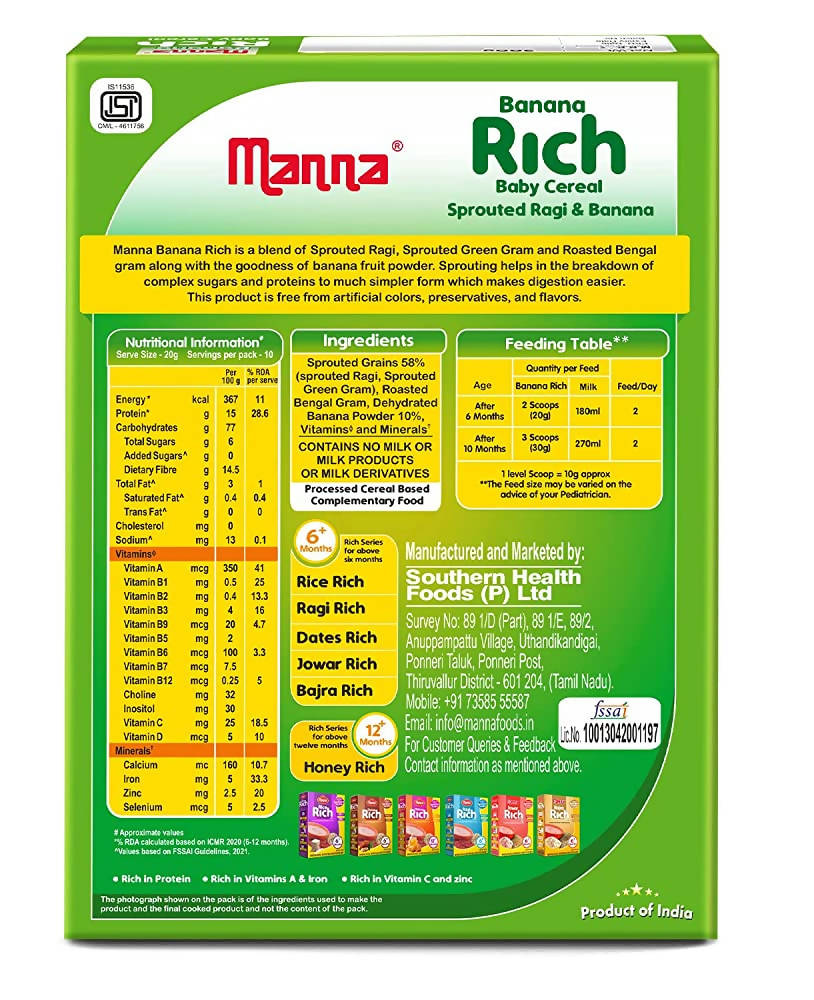 Manna Banana Rich Baby Cereal For 6+ Months