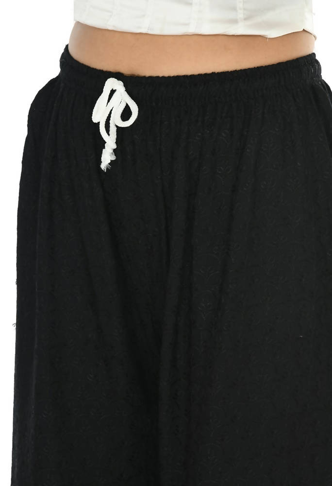 Mominos Fashion Moeza Reyon Cotton Black Chikan Work Palazzo