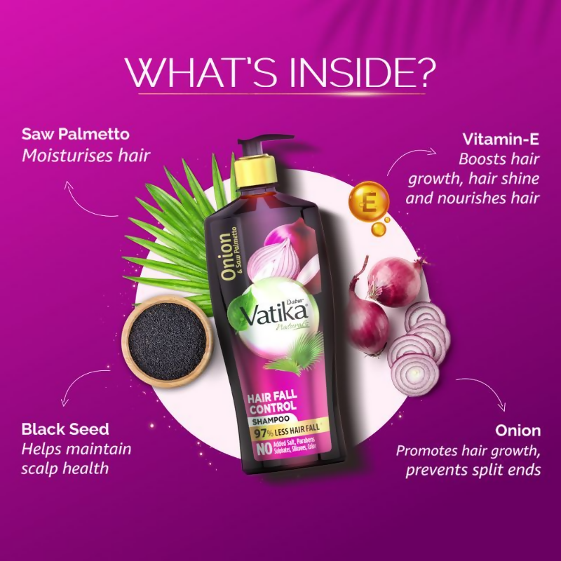 Dabur Vatika Naturals Onion & Saw Palmetto Hair Fall Control Shampoo - Distacart