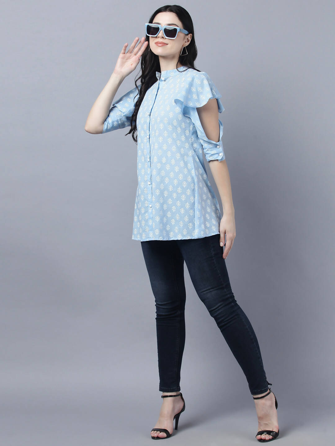 Myshka Stylish Blue Cotton Half Sleeve Women's Top - Distacart