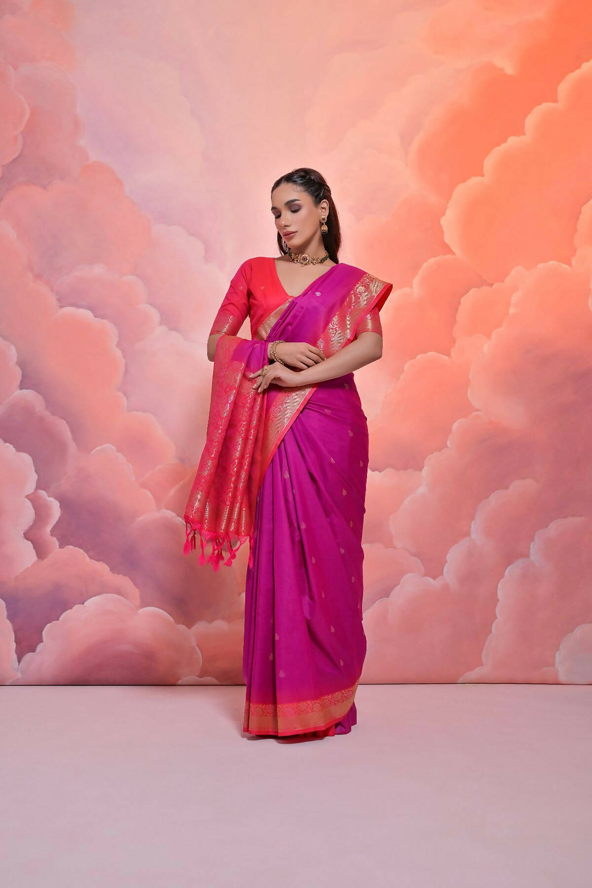 Vishnu Weaves Women's Wine Soft Silk Zari Woven Saree with Blouse - Distacart