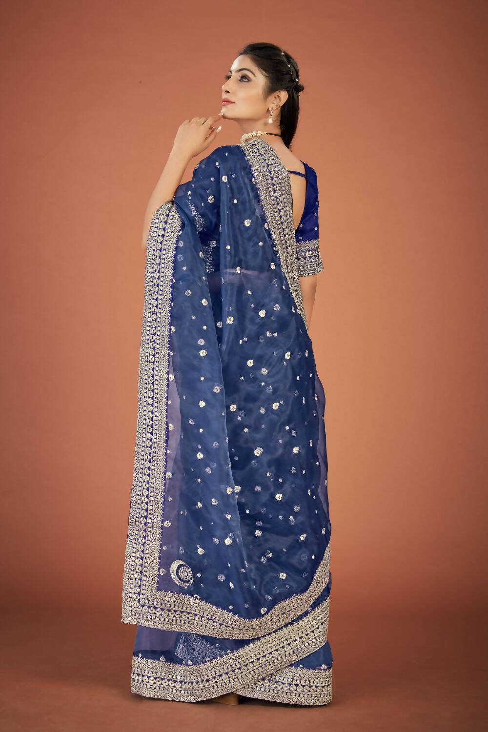Vamsee Navy Blue Organza Saree - Distacart