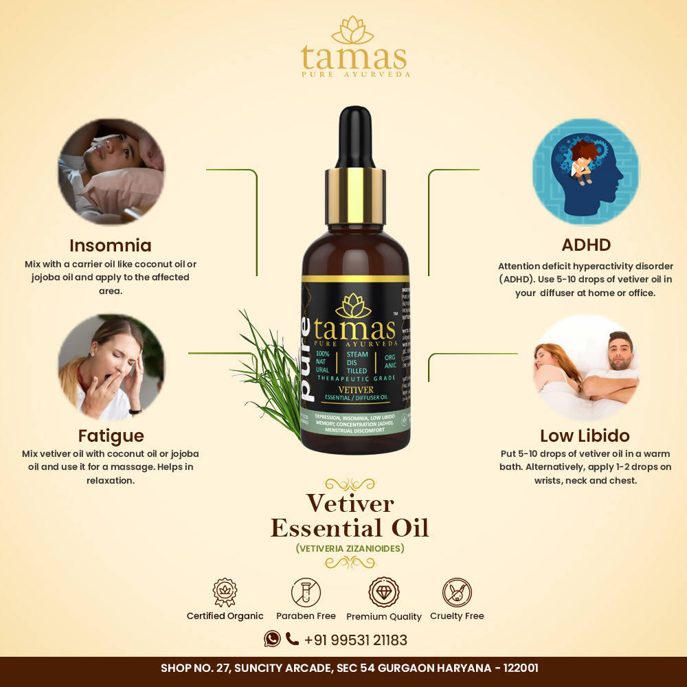 Tamas Pure Ayurveda 100% Organic Vetiver Essential Oil - USDA Certified Organic - Distacart