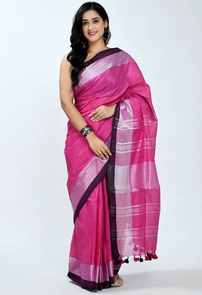 Mominos Fashion Moeza Bhagalpuri Handloom Silk Pink Saree