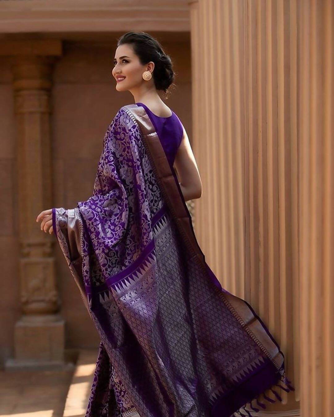 DEIANA'S Beautiful Golden Jari with New Design Soft Lichi Silk Saree - Majenta - Distacart