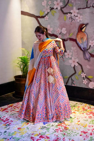 Everywhere Designer Offwhite With Multi Silk Cotton Stitched Suit With Dupatta - Anbazaar - Distacart