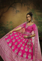 Thumbnail for House of Panchhi Pink Pure Silk Moti & Zarkan heavy embroidery Lehenga choli & Dupatta - Distacart