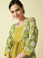 Thumbnail for Myshka Women's Yellow Floral Printed Gown Dress - Distacart