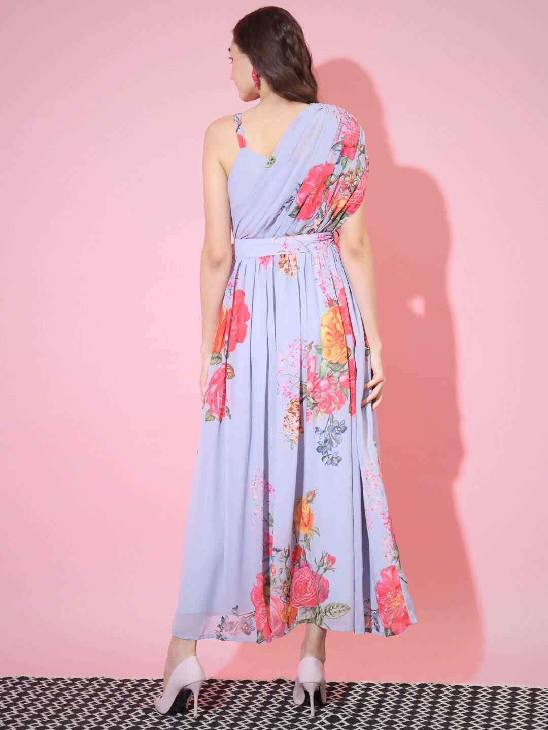 Myshka Women's Grey Floral Printed Empire Dress - Distacart