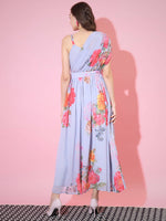 Thumbnail for Myshka Women's Grey Floral Printed Empire Dress - Distacart