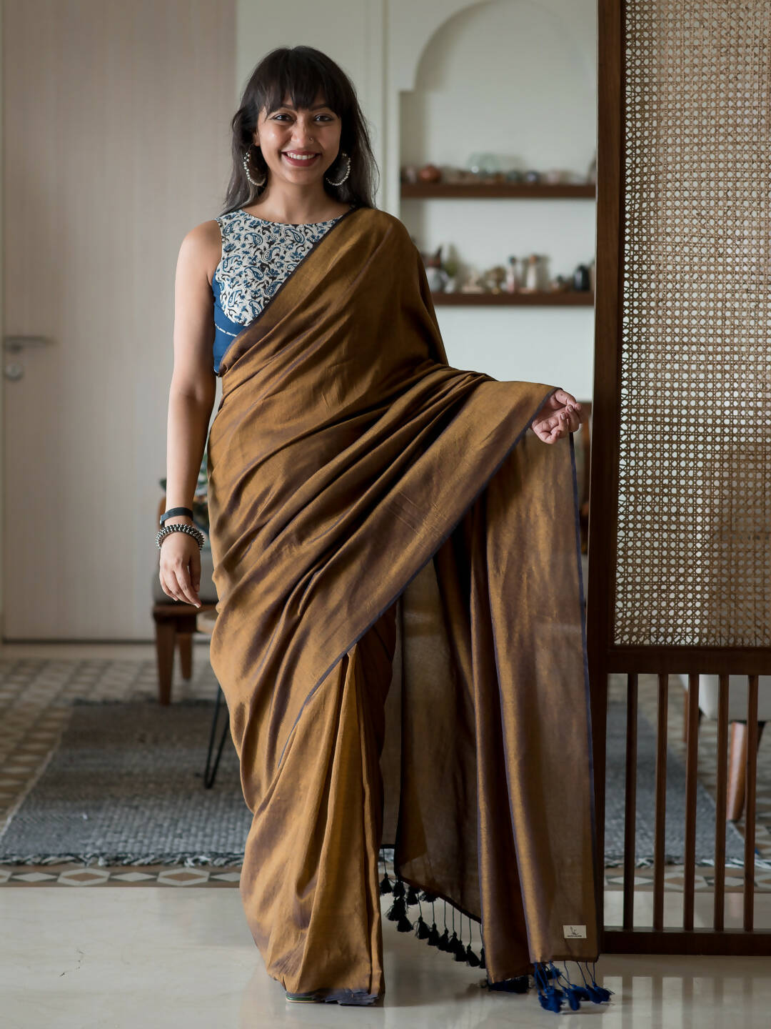 Suta Brown Solid Cotton Blend Saree - Distacart