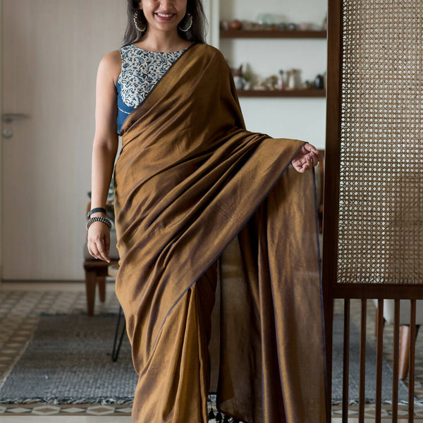 Suta Brown Solid Cotton Blend Saree - Distacart