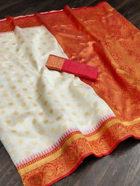 Thumbnail for DEIANA'S Beautiful Golden Jari with New Design Soft Lichi Silk Saree - White - Distacart