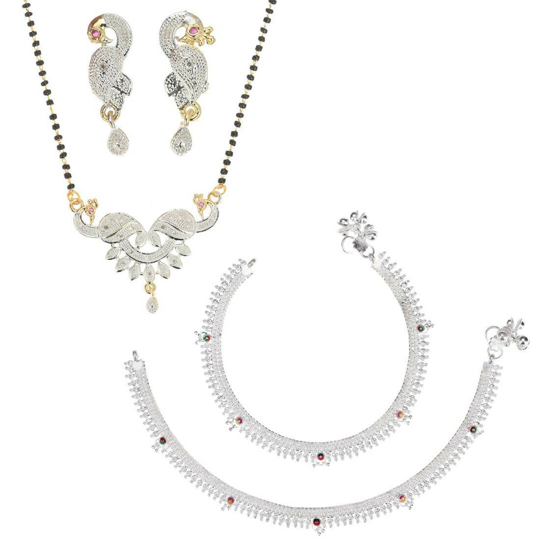 AanyaCentric Gold-plated Mangalsutra Pendant Earring Set & Silver Plated Anklet - Distacart