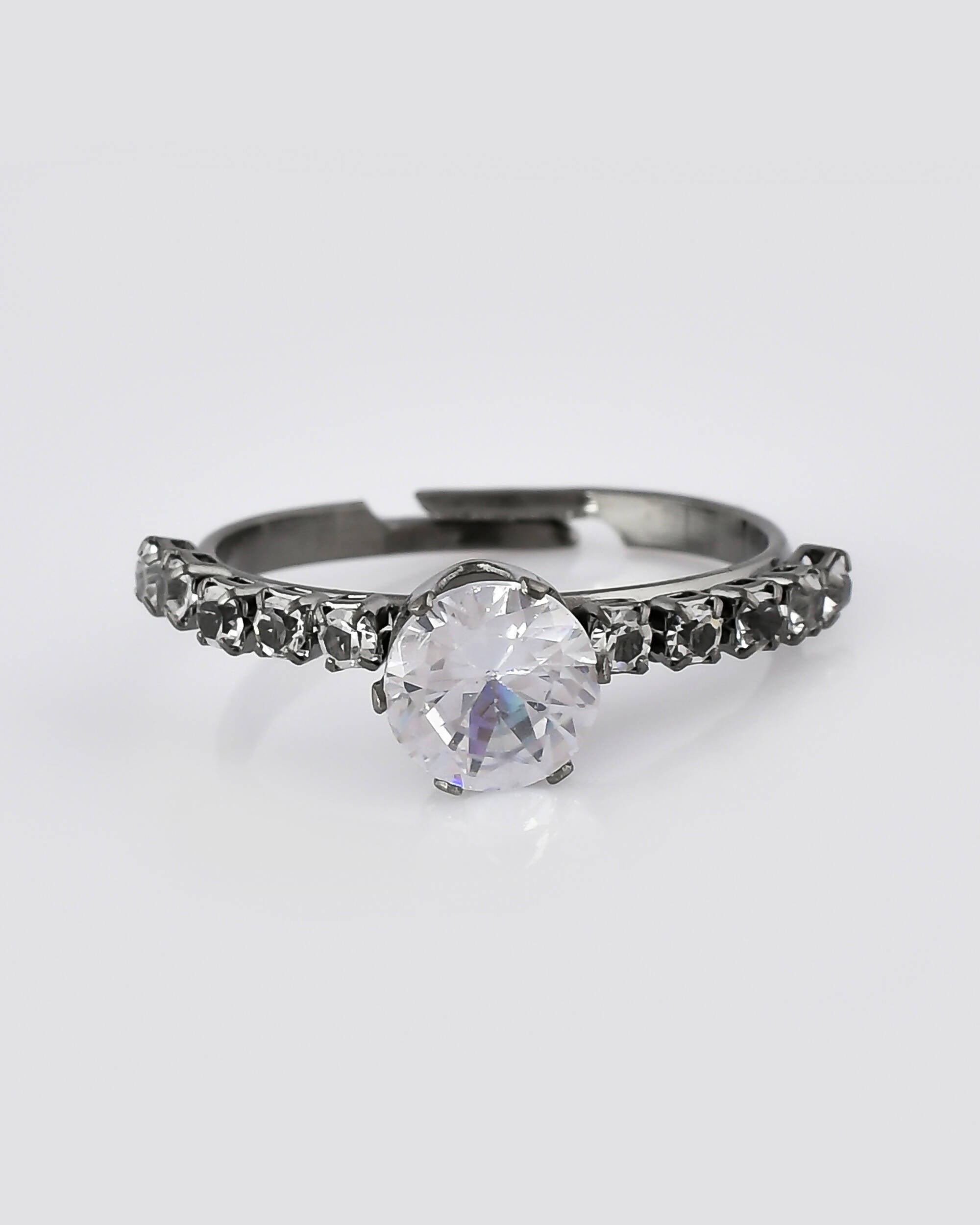 VOJ white CZ-detail Stainless Steel Cubic Zirconia Rhodium Plated Adjustable Finger Ring - Distacart