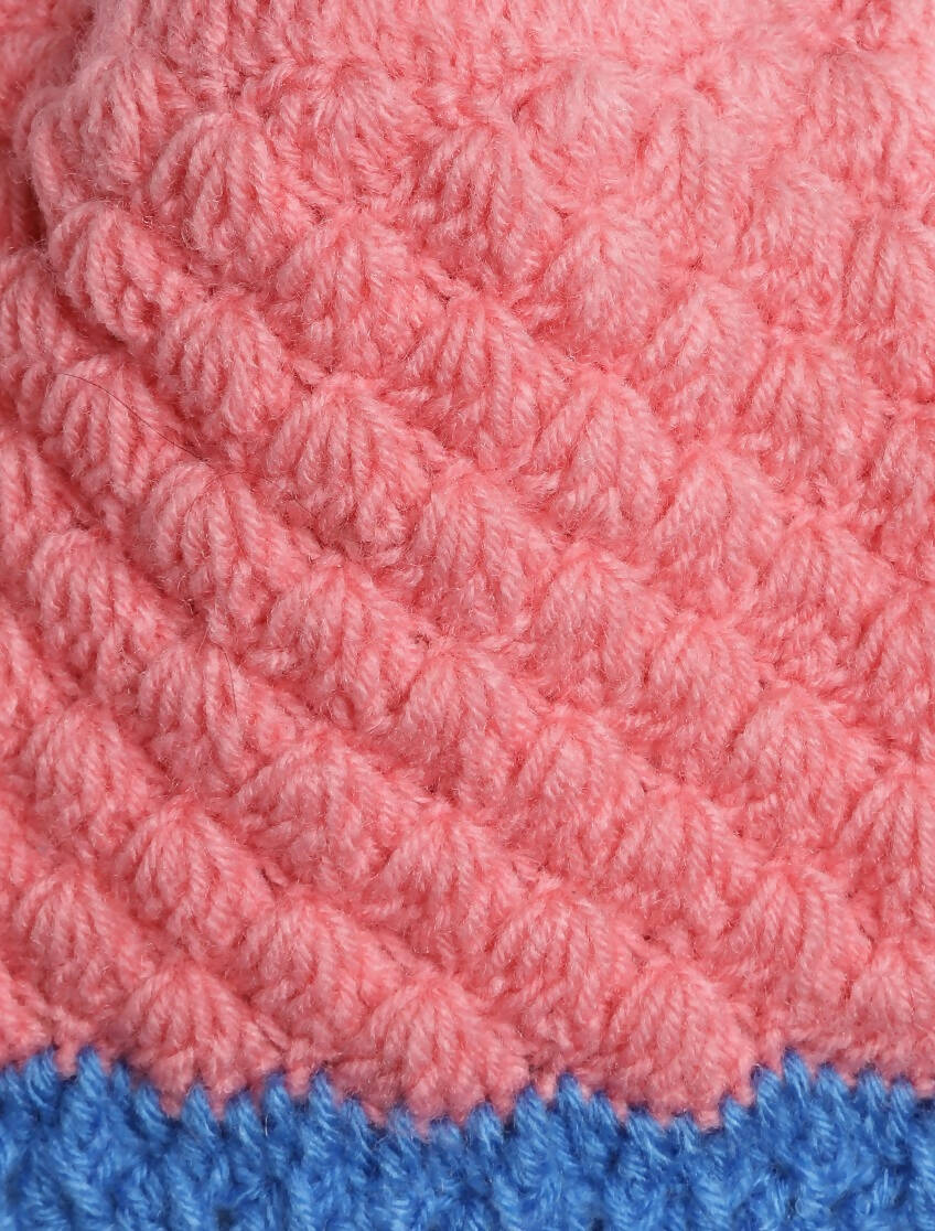 Chutput Kids Woollen Hand Knitted Pom Pom Design Cap - Pink - Distacart