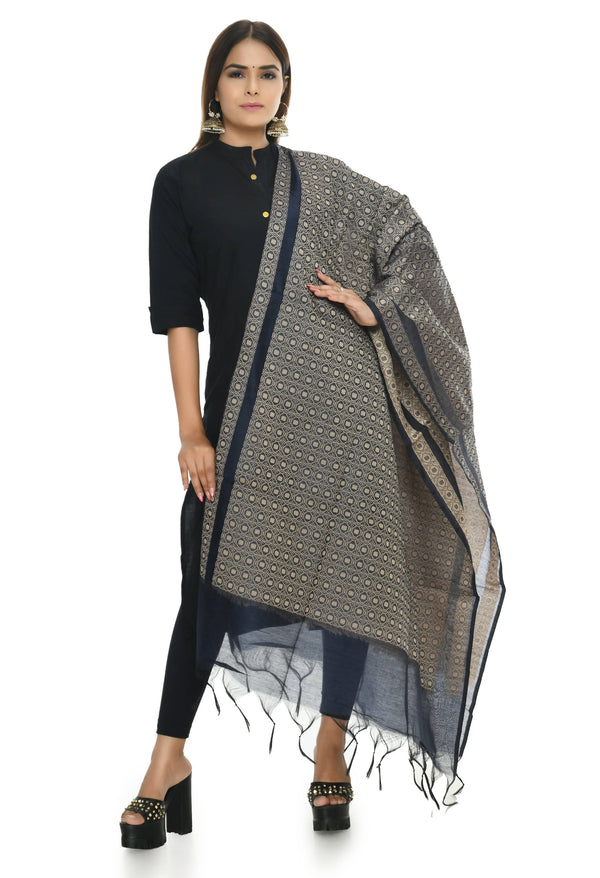 Mominos Fashion Moeza Handloom Cotton Navy Blue Dupatta For Women - Distacart