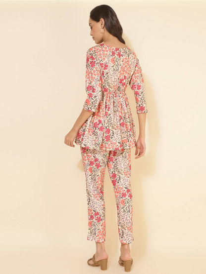 Janasya Women's Multicolor Moss Floral Printed Casual Flared Co-ords - Distacart