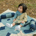 Thumbnail for Mhyssa Blue And Beige V Neck Kimono Style Short Sleeve Printed T-shirt With Matching Shorts Set - Distacart
