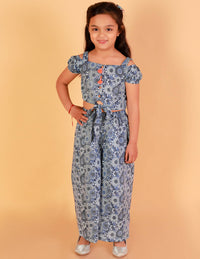 Thumbnail for Lil Drama Girls Printed Top With Pants Set - Blue - Distacart