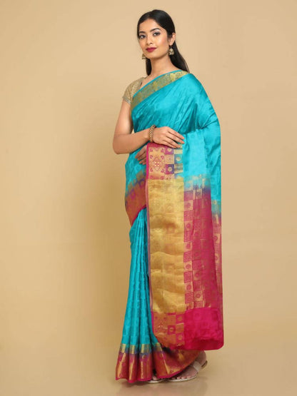 Kalamandir Checked Blue Pashmina Saree