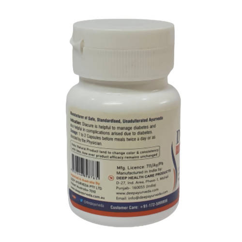 Deep Ayurveda Diacure 500mg Veg Capsules - Distacart