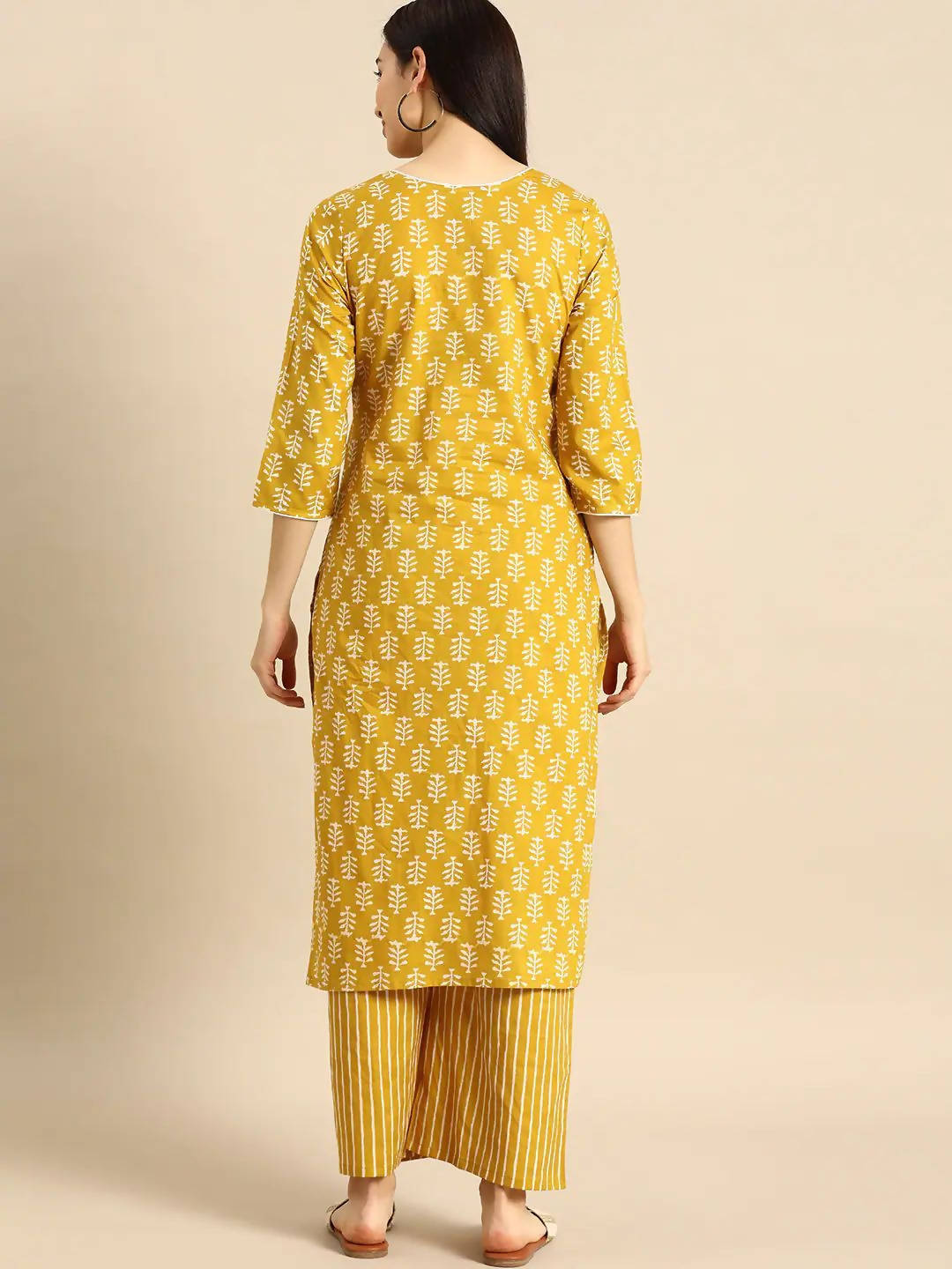 Vamika Printed Cotton Yellow Party Wear/Casual Wear Kurta Set/Suit - Distacart