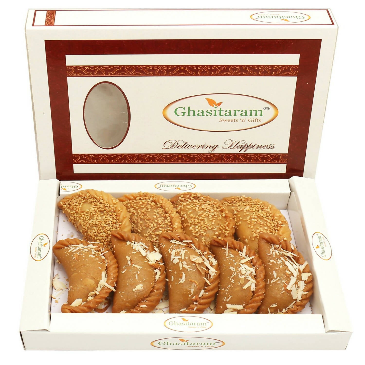 Ghasitaram Holi Sweets - Roasted Til/ Sesame and Traditional Gujiyas Box - Distacart