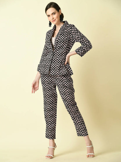 Myshka Women's Black Cotton Printed jacket - Distacart