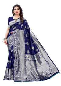 Thumbnail for Vamika Banarasi Jacquard Weaving Blue Saree (AMEE BLUE)