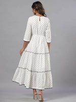 Thumbnail for Juniper Women Off-White Cotton Dobby Embroidered Tiered Maxi Dress - Distacart