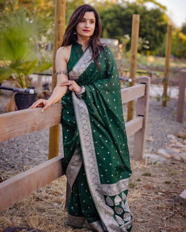 DEIANA'S Beautiful Golden Jari with New Design Soft Lichi Silk Saree - Green - Distacart