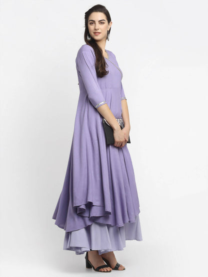 Rudra Bazaar Purple Angrakha Style Flared Kurta With Sharara - Distacart