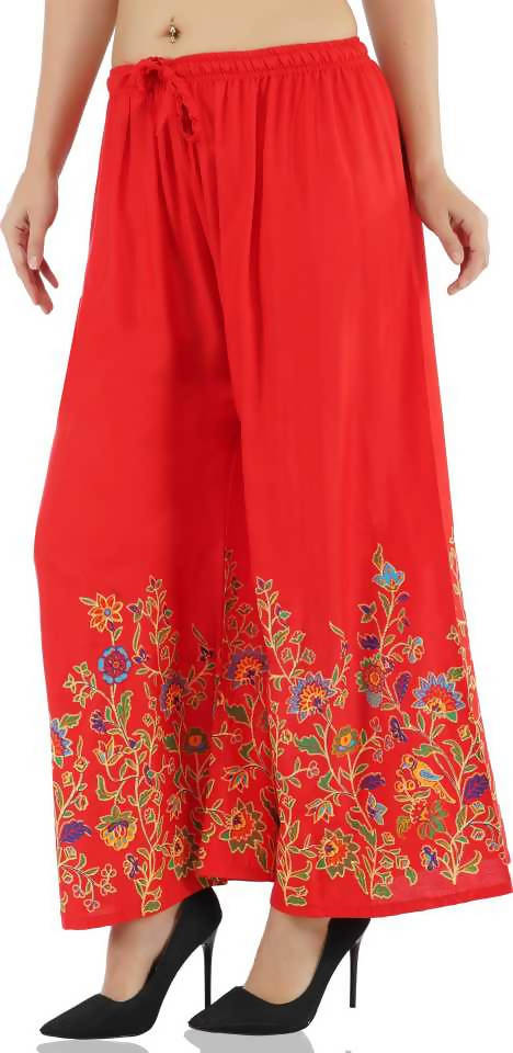 Mominos Fashion Red Floral Design Palazzo