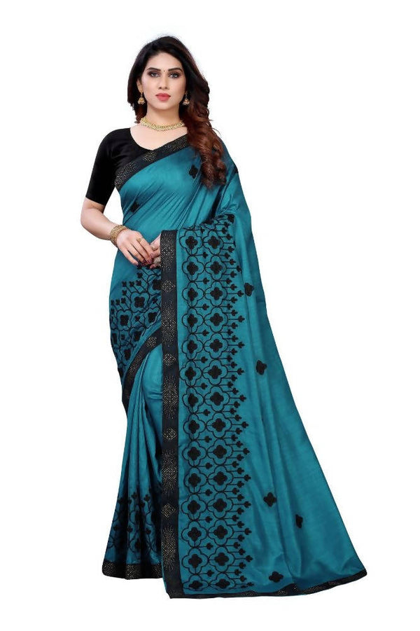 Vamika Rama Green Dola Silk Embroidery Saree