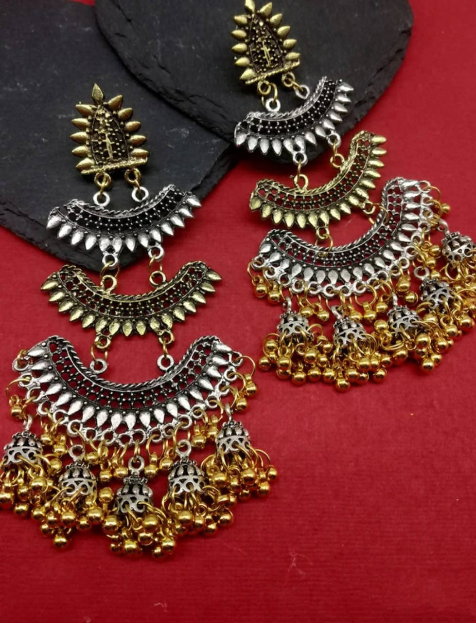 Mominos Fashion Beautiful Silver & Gold Earrings with Jhumkas Design - Distacart