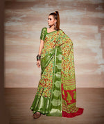 Thumbnail for Light Green Cotton Floral Printed Saree With Unstitched Blouse Piece - Kathika - Distacart