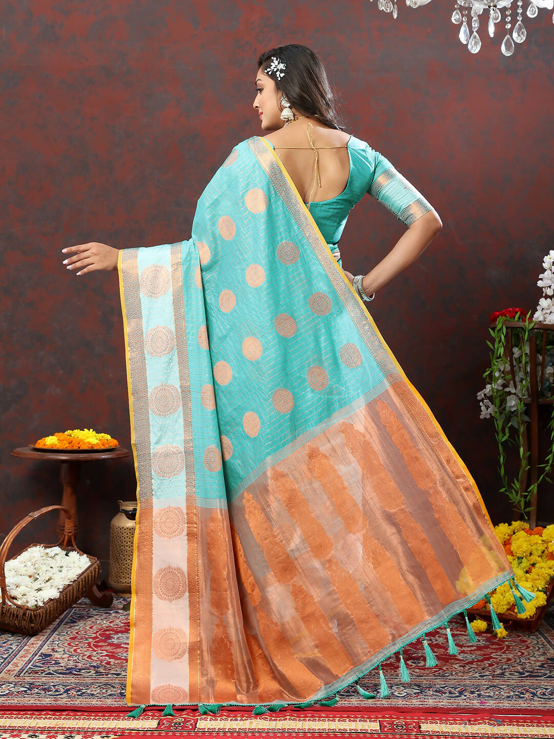 Lorenvalley Fashion Skyblue Cotton with Woven Design Zari Weaving Saree - Distacart