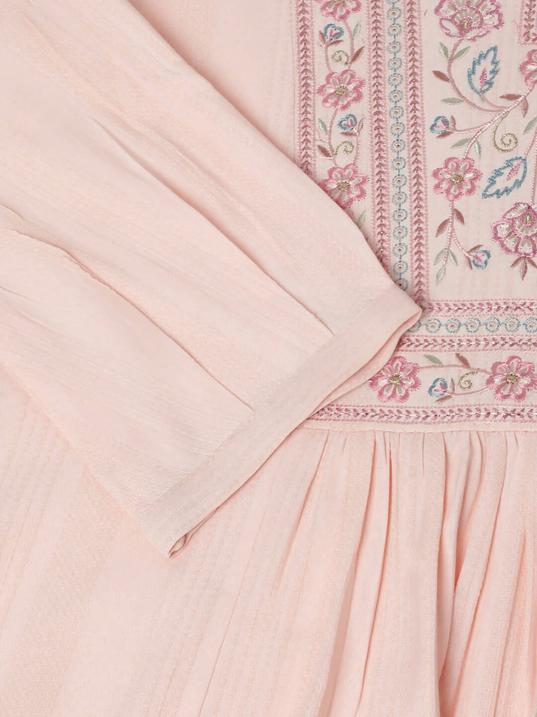 Peach Viscose Rayon Yoke Embroidered A-line Top - Tarini - Distacart
