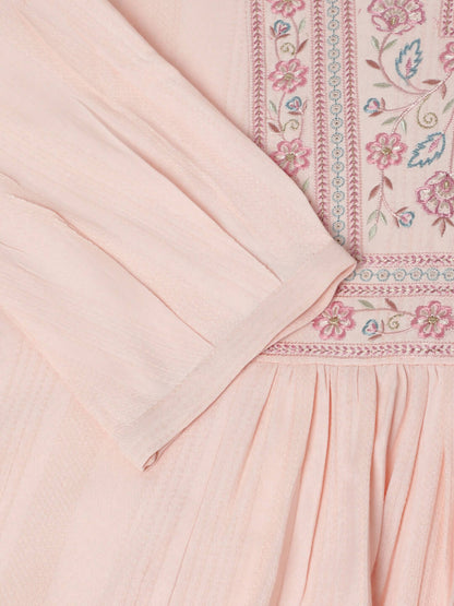 Peach Viscose Rayon Yoke Embroidered A-line Top - Tarini - Distacart