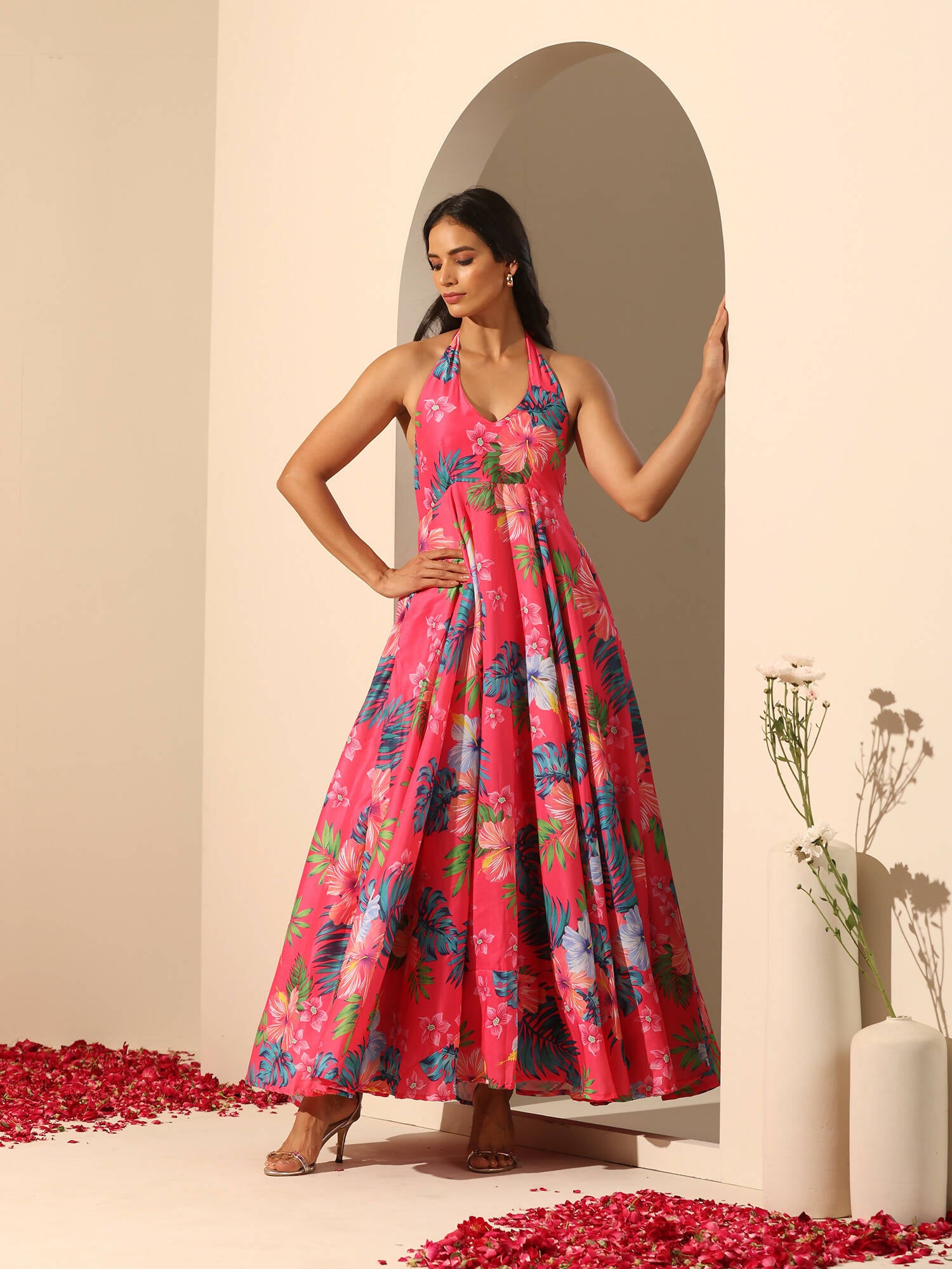 Pomcha Jaipur Pink Gul Qudrat Halter Neck Dress - Distacart