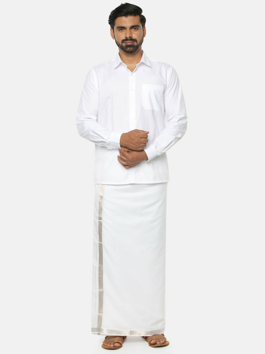 Ramraj Cotton Mens Cotton Silver Jari Dhoti - White - Distacart