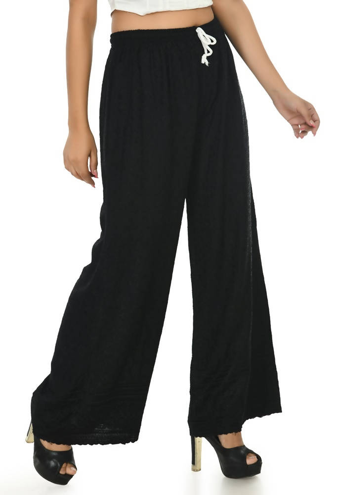 Mominos Fashion Moeza Reyon Cotton Black Chikan Work Palazzo