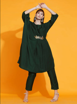 Women Republic Green Fusion Style Kurta With Hand Embellishment And Pants - Distacart